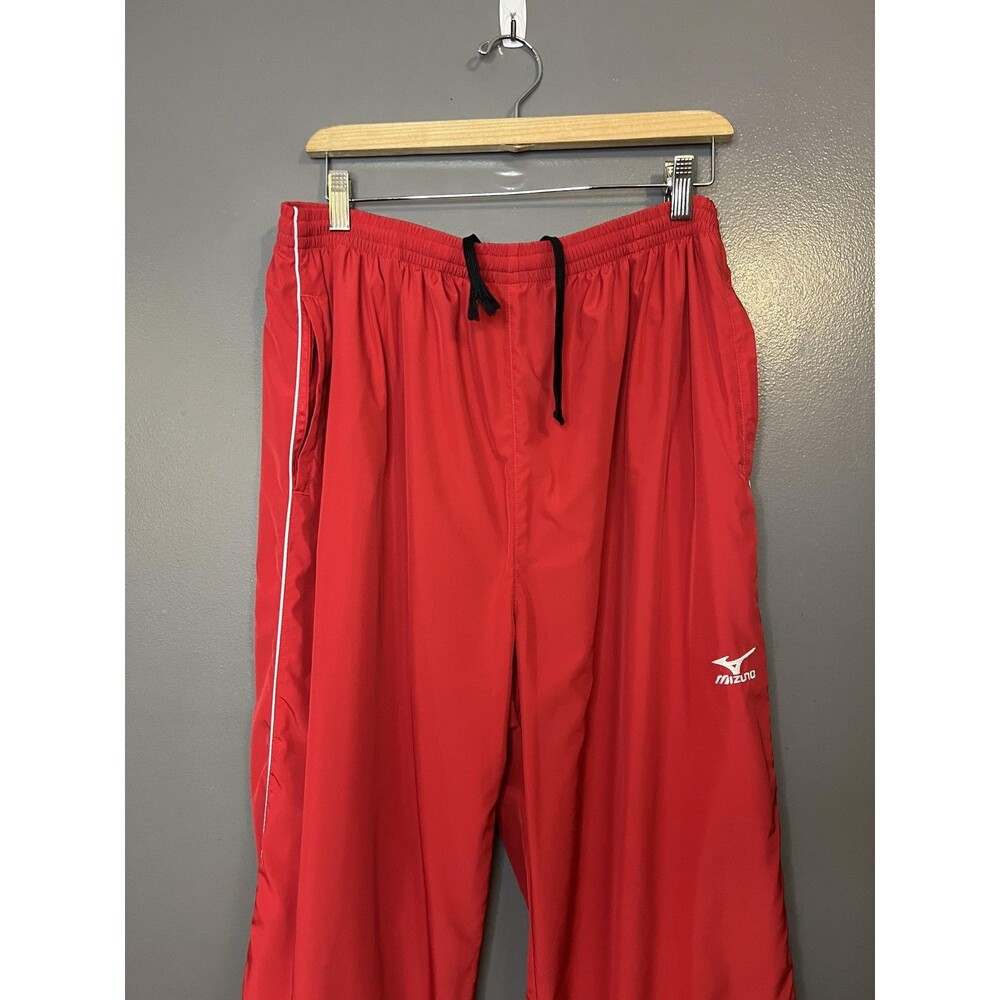 Mizuno Pants Mens Large Red Track Warm Up Athletic Zip Ankle Polyester Lined